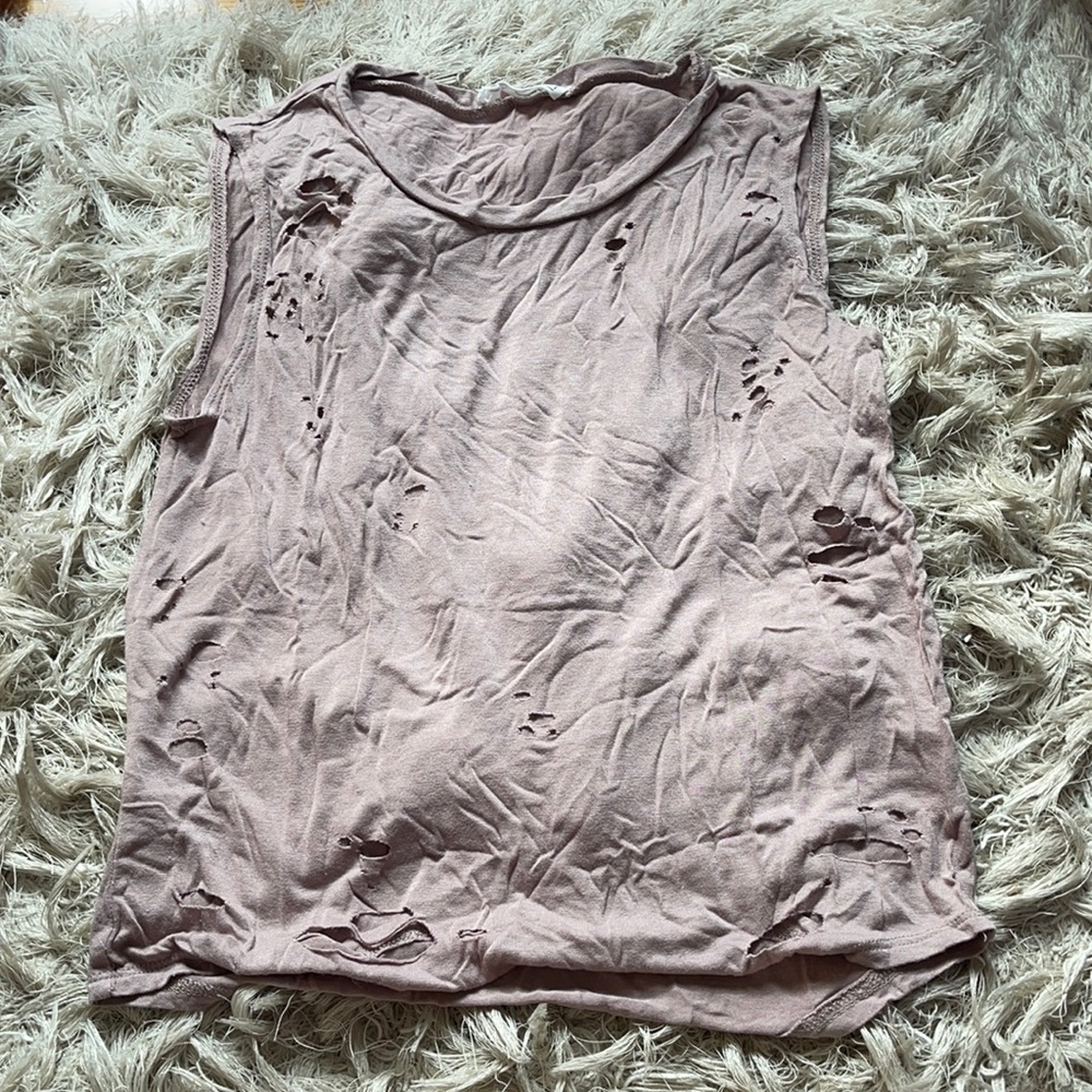 mauve, ripped muscle tank tee